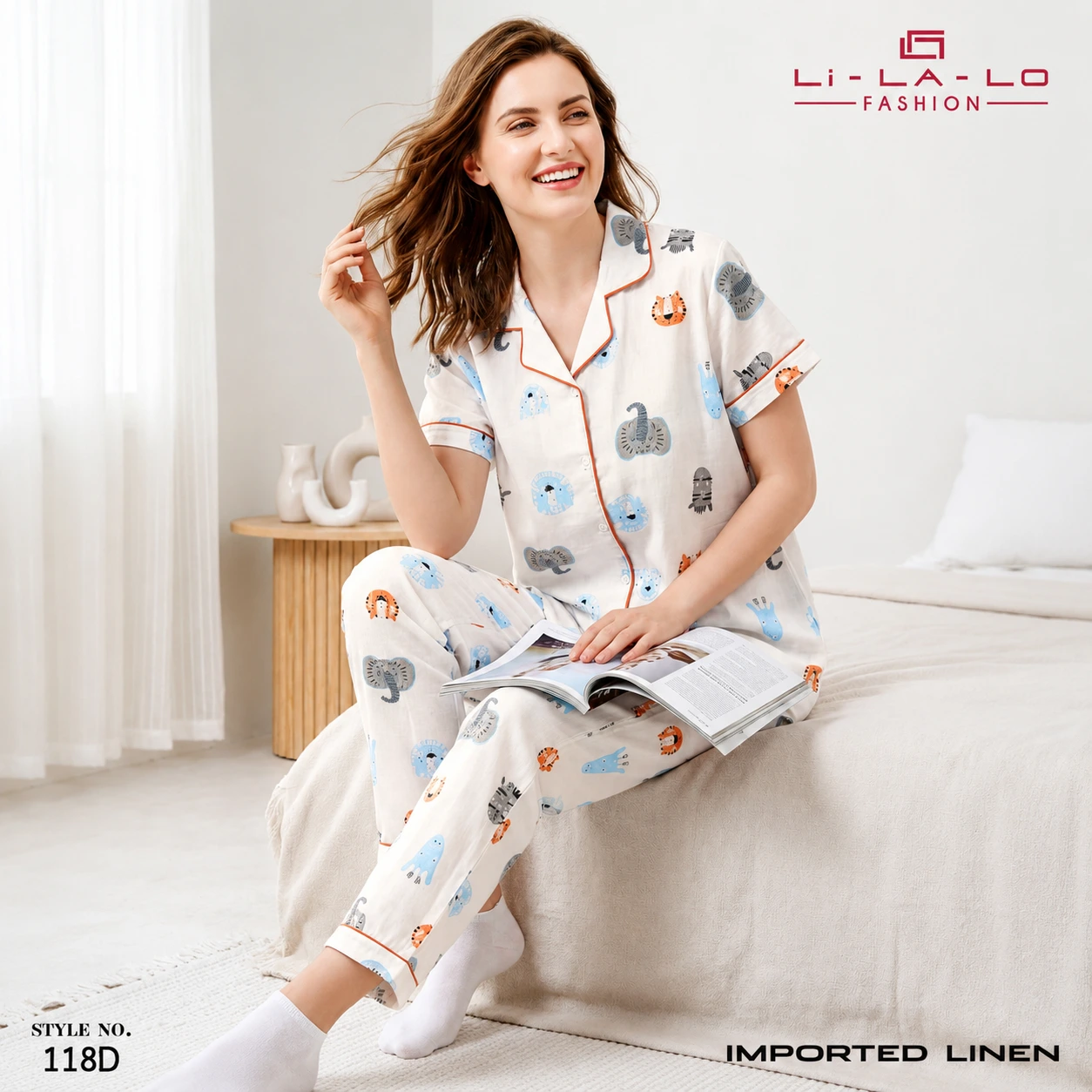 Imported Linen Animal Print Night Suit