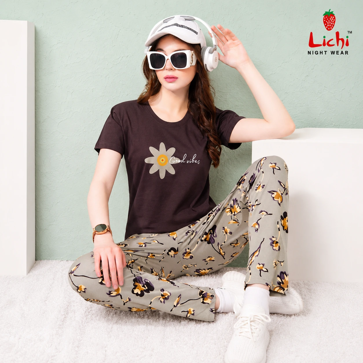 Good Vibes Floral Night Suit
