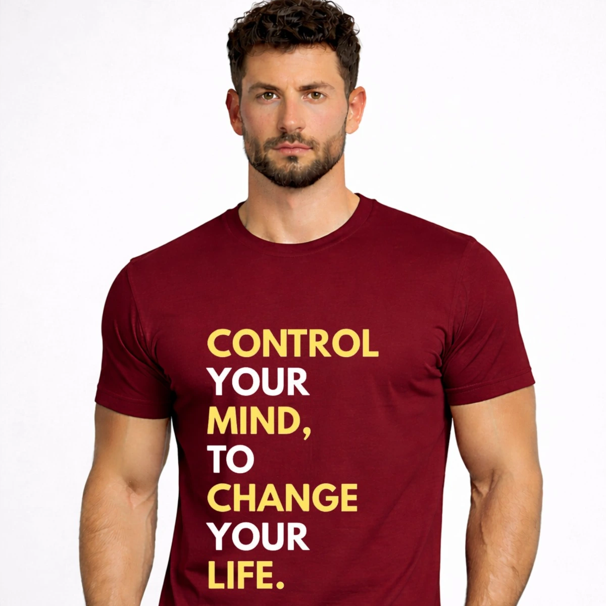 Control Your Mind Maroon Printed T-Shirt