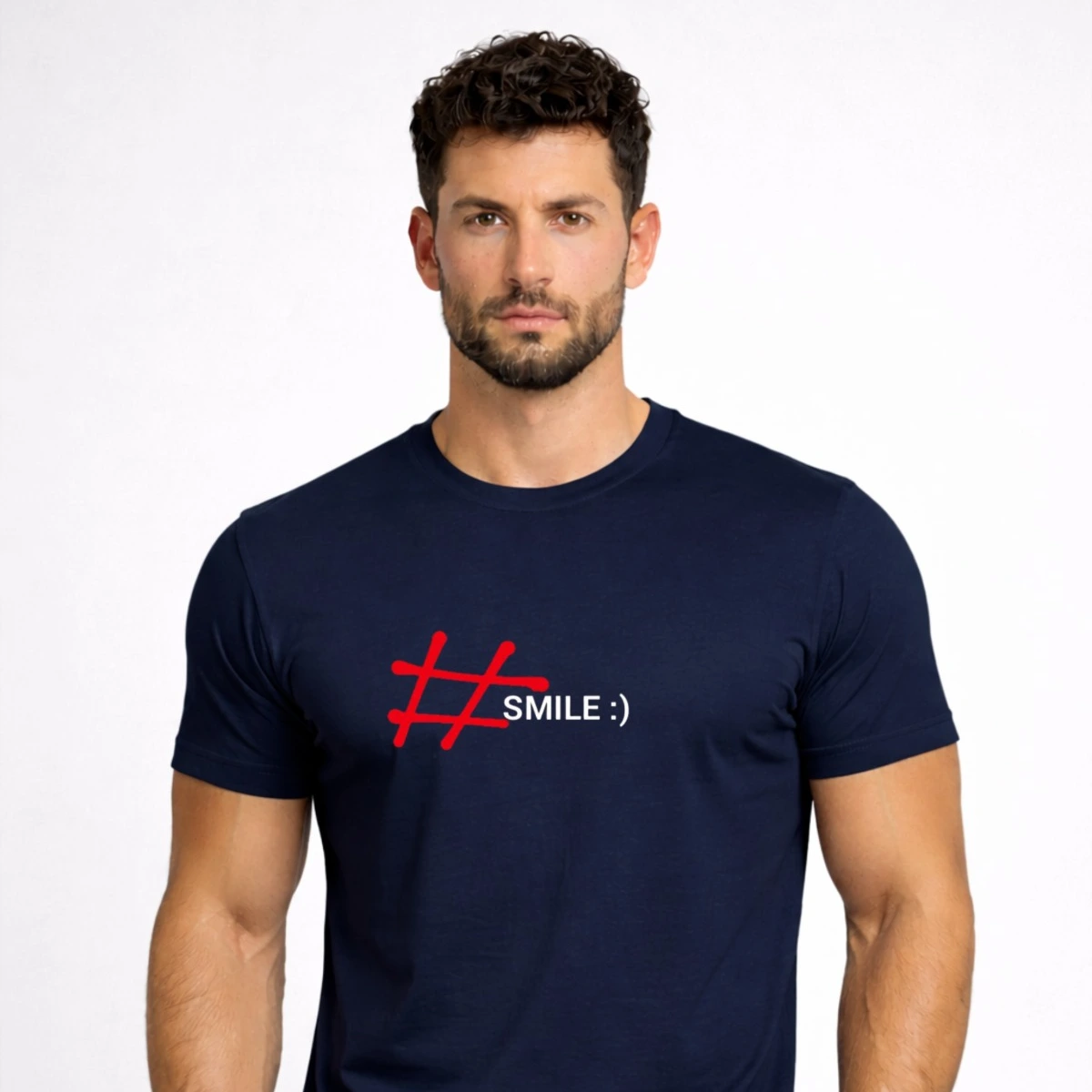 Smile Navy Blue Printed T-Shirt