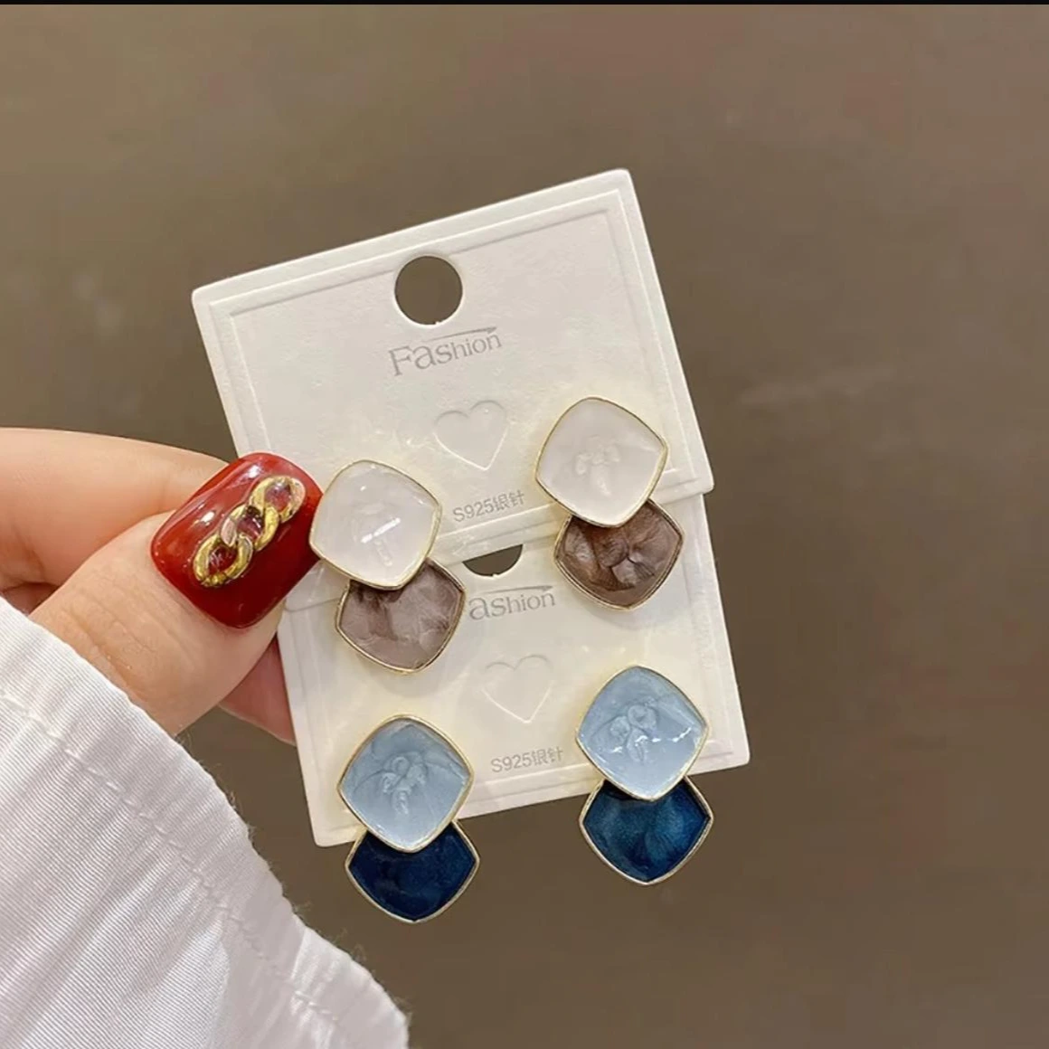 Dual Shade Square Stud Earrings