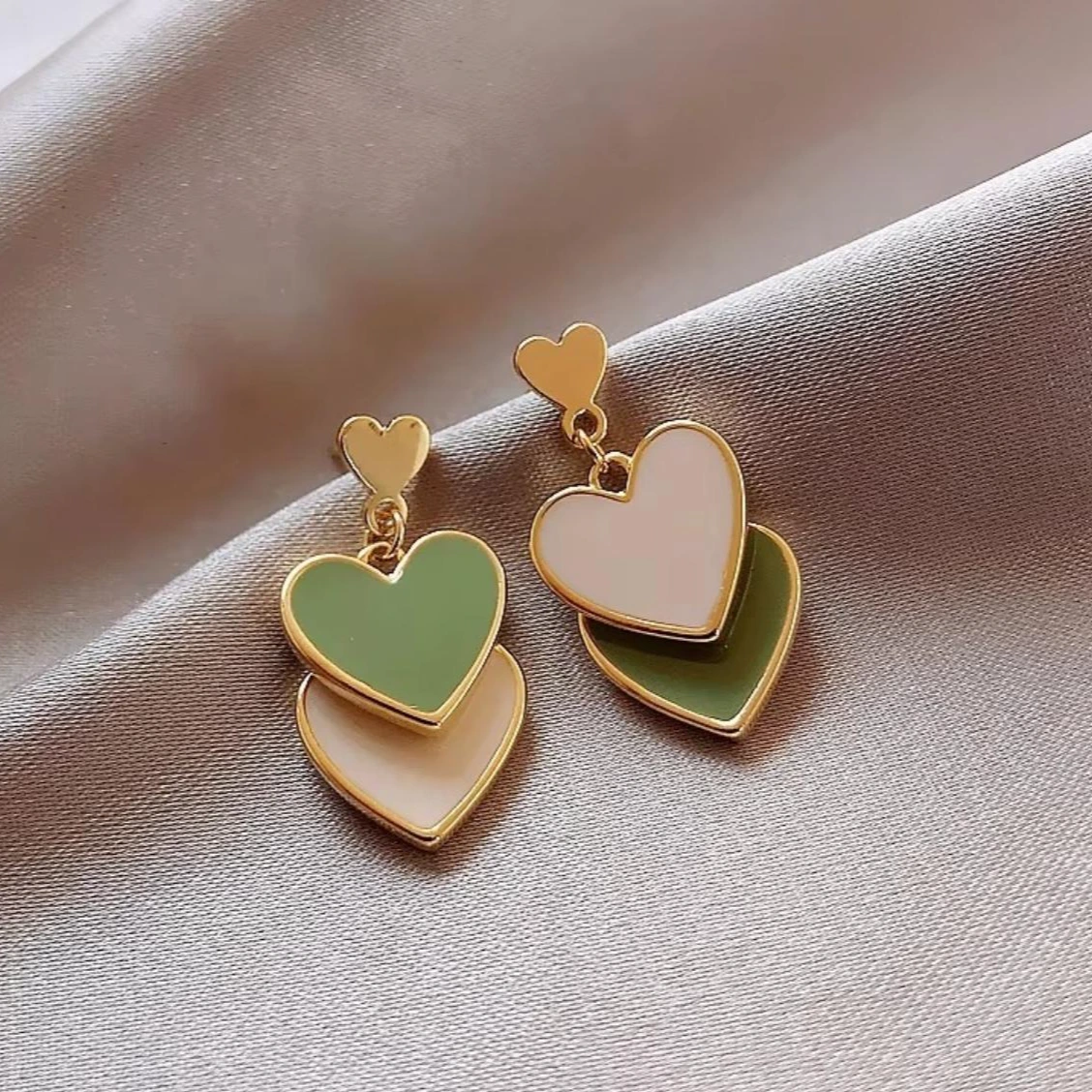 Double Heart Drop Earrings