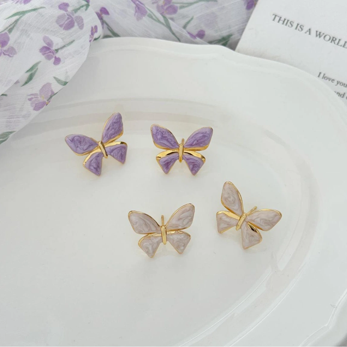Marble Butterfly Stud Earrings