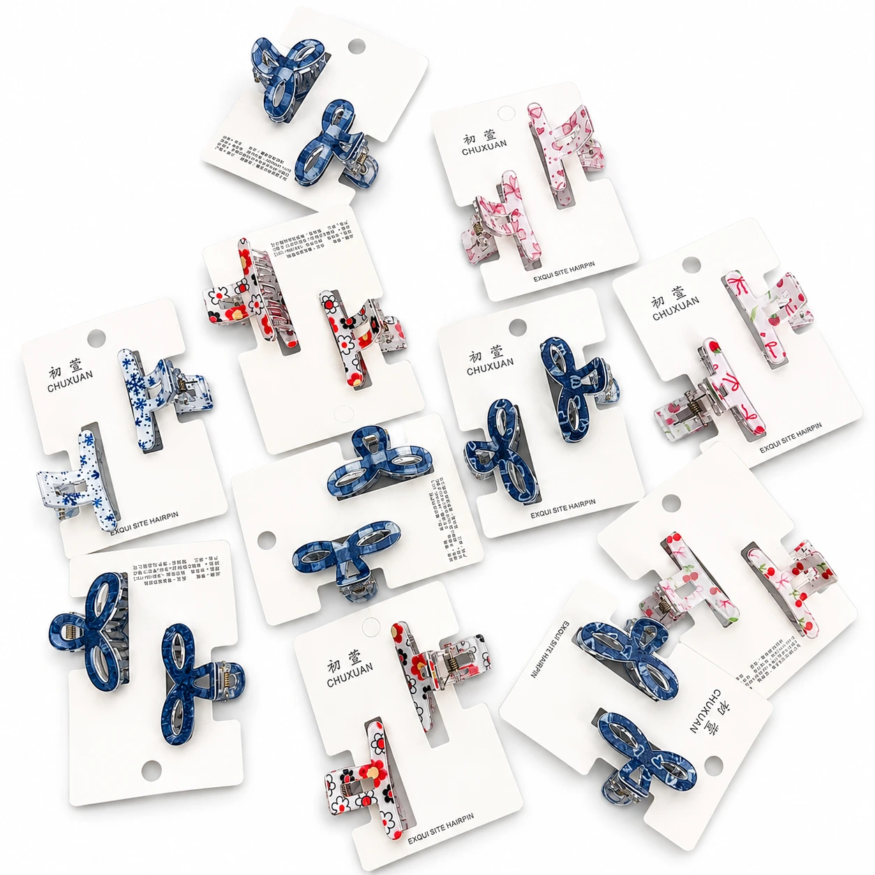 Mini Bow Printed Hair Clips Set
