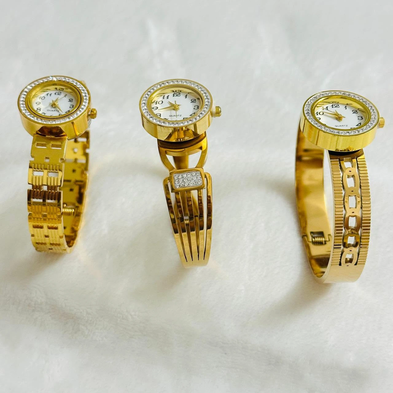 Luxury Gold-Tone Crystal Bangle Watch