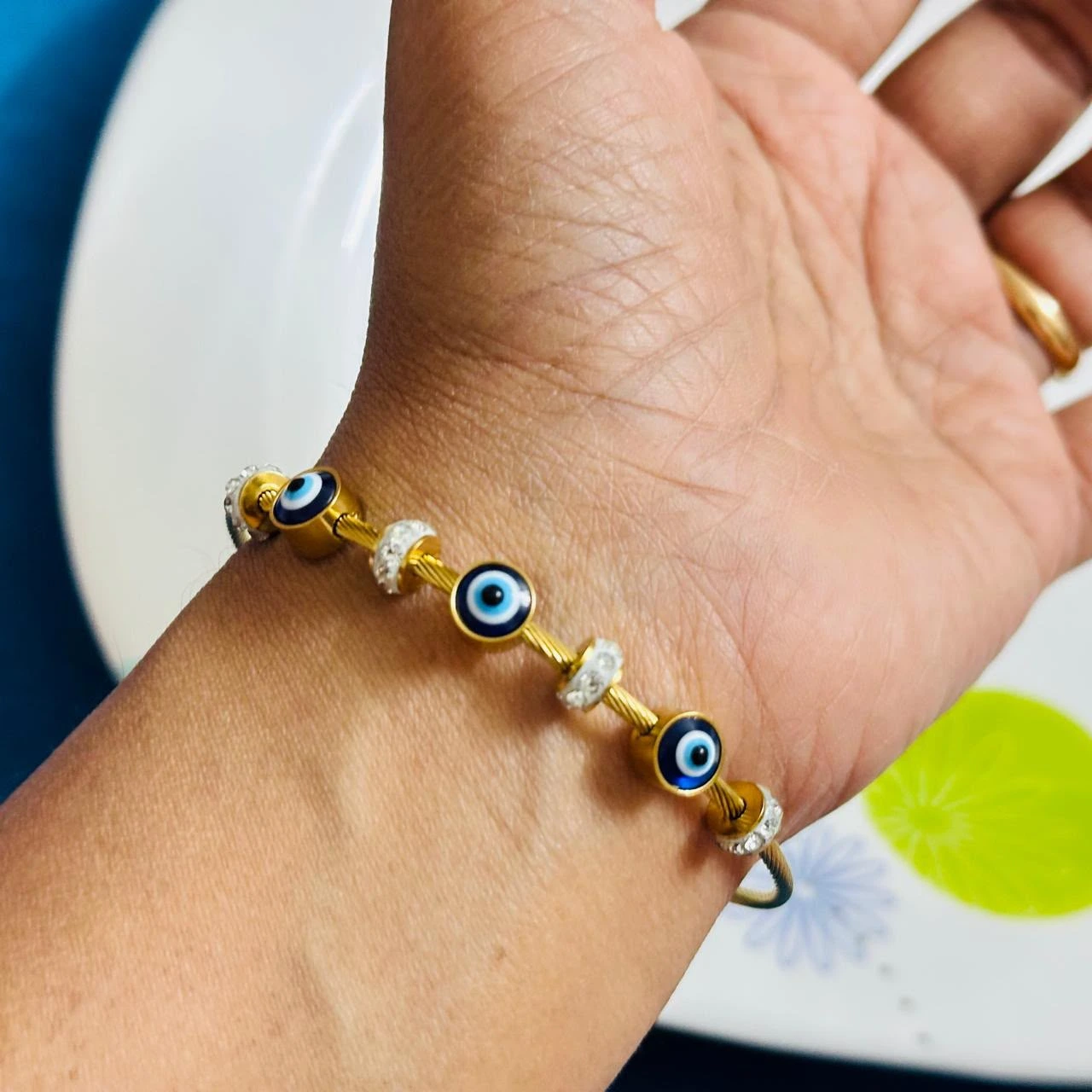 Gold-Tone Evil Eye Crystal Bracelet