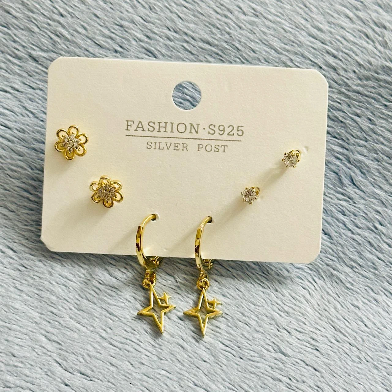 Gold-Tone Floral & Star Earring Combo Set
