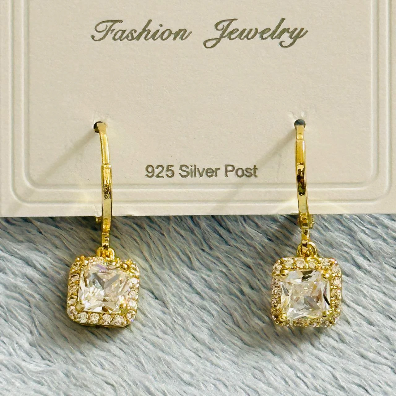 Gold-Tone Square Crystal Drop Earrings