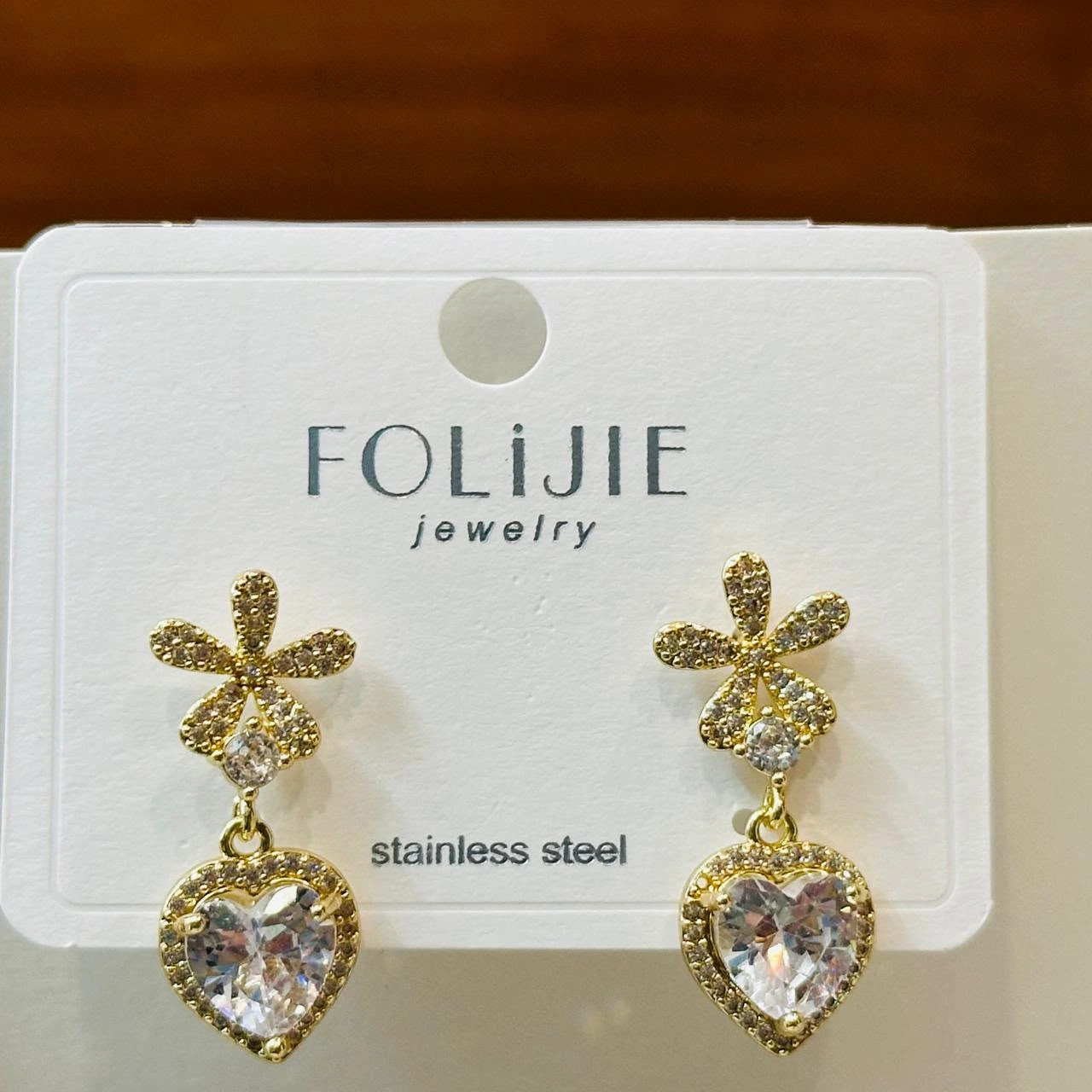 Gold-Tone Crystal Heart Drop Earrings
