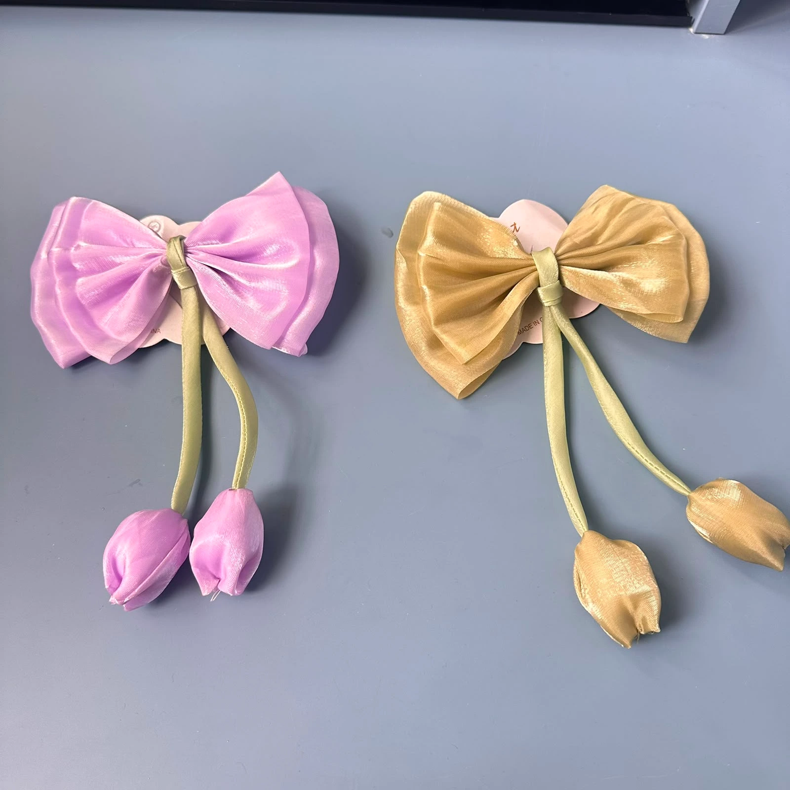 Satin Tulip Bow Hair Clips – Set of 2
