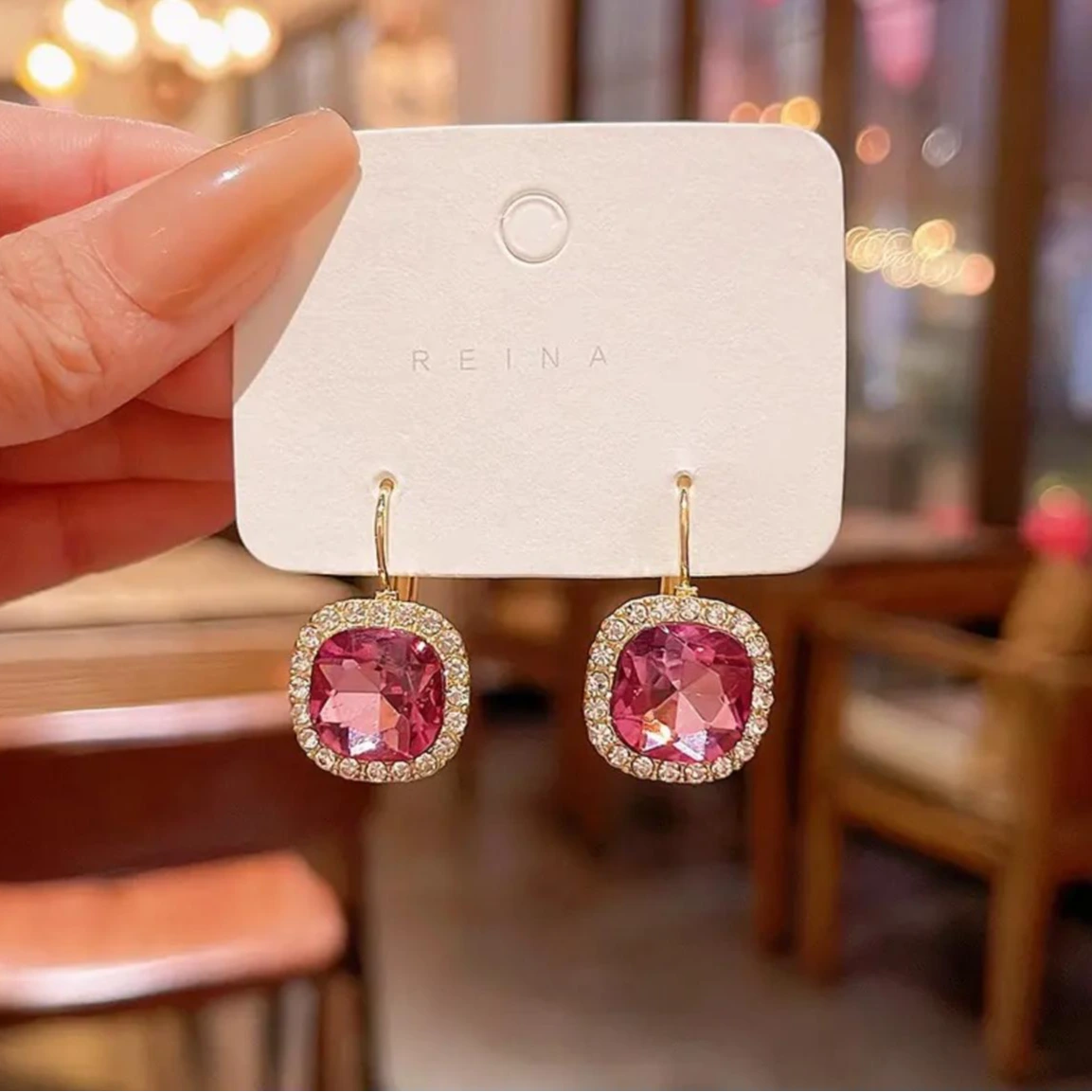 Rose Pink Crystal Halo Drop Earrings