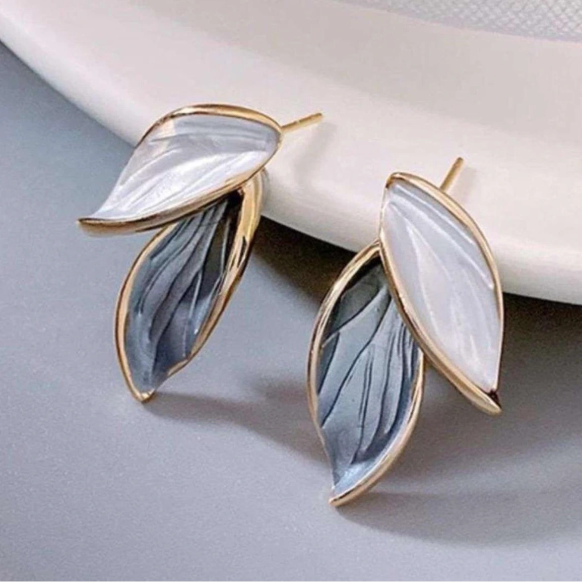 Two-Tone Leaf Stud Earrings