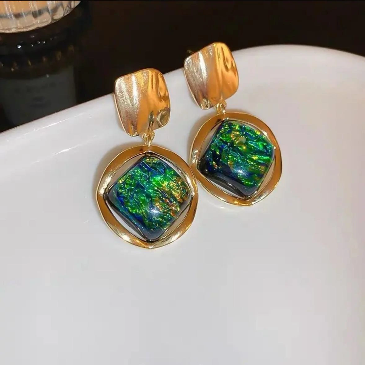 Emerald Aurora Statement Drop Earrings