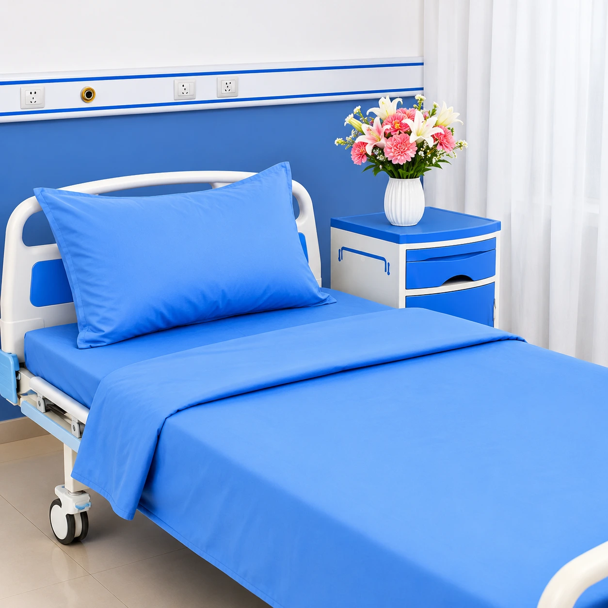 Pure Cotton Blue Single Solid Bedsheet