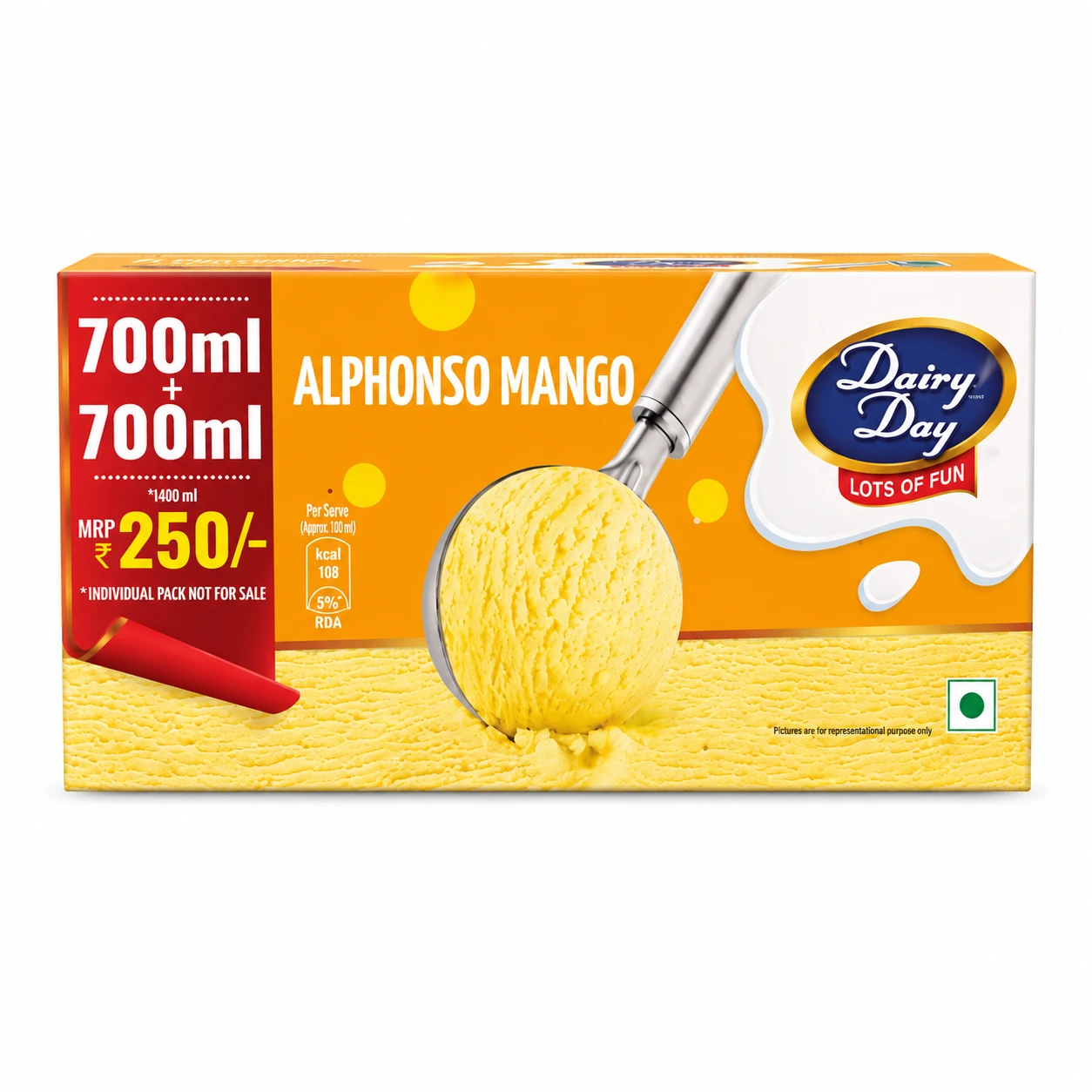 Dairy Day Alphonso Mango Ice Cream – 700 ml + 700 ml Pack
