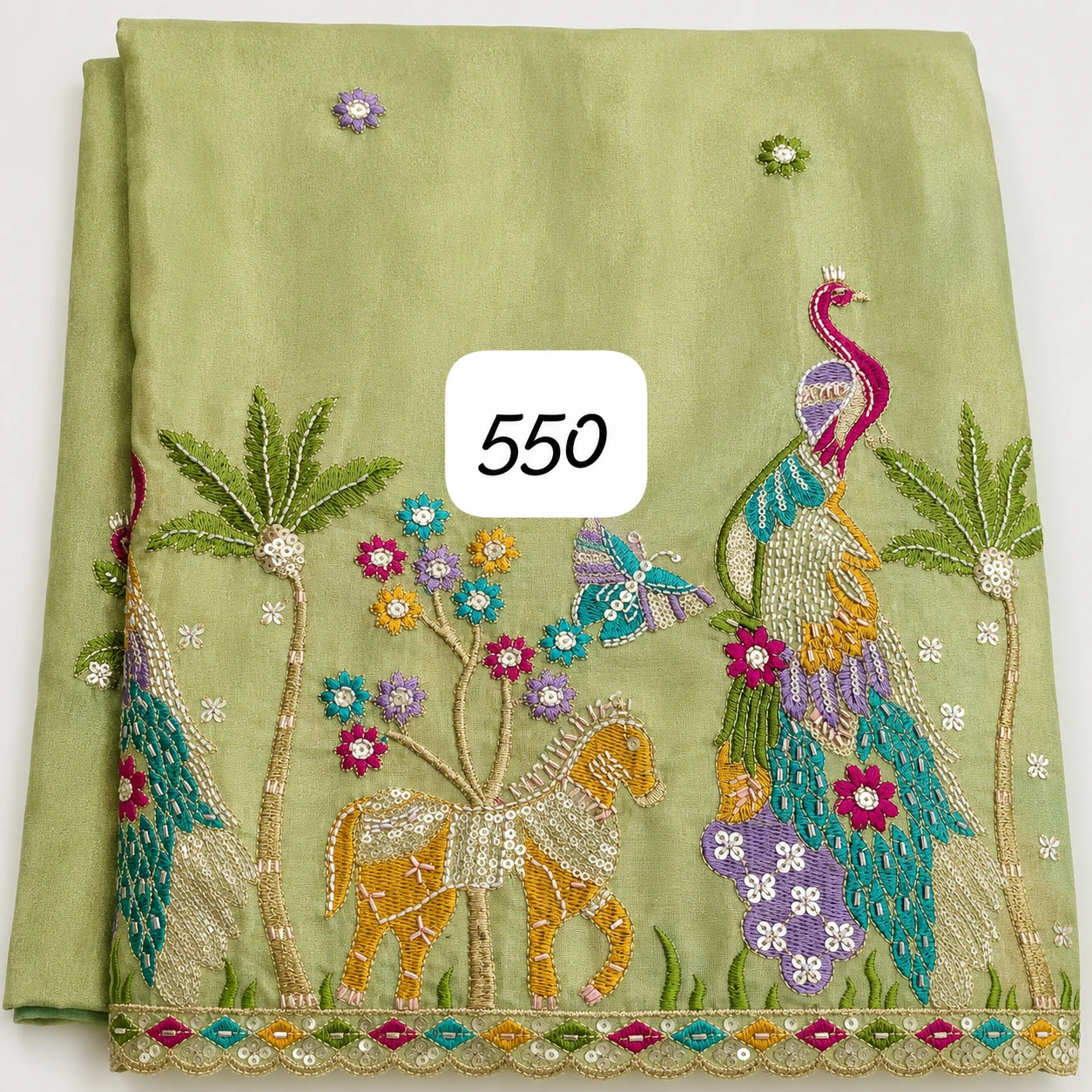 Pista Green Designer Embroidered