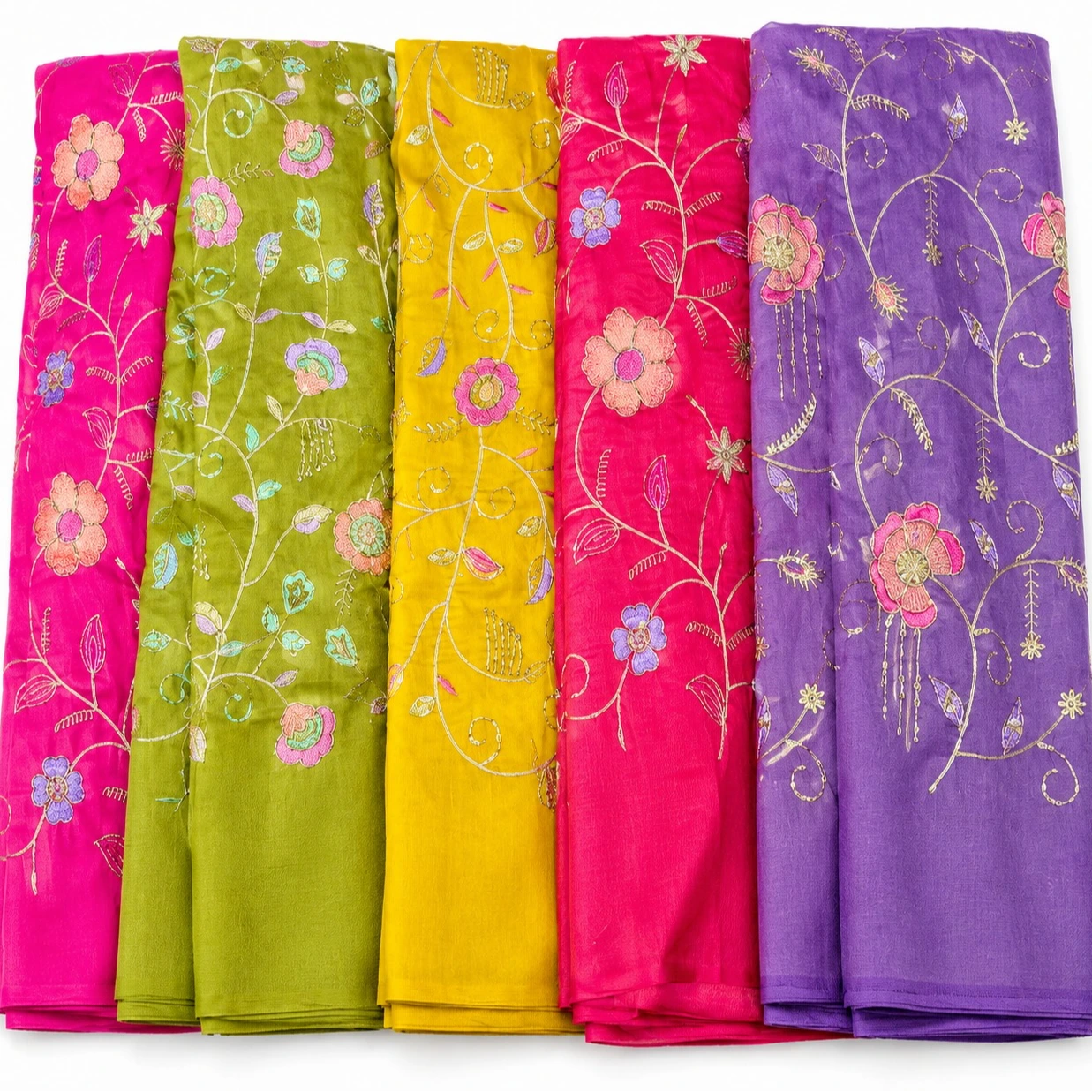 Floral Embroidery Tissue Fabric / Allover Work Blouse Material
