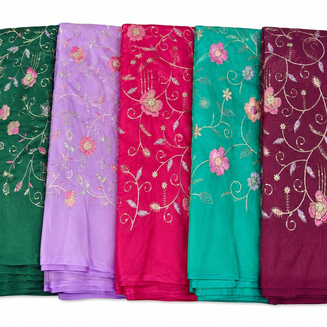 Allover Floral Embroidery Tissue Fabric / Designer Blouse Material