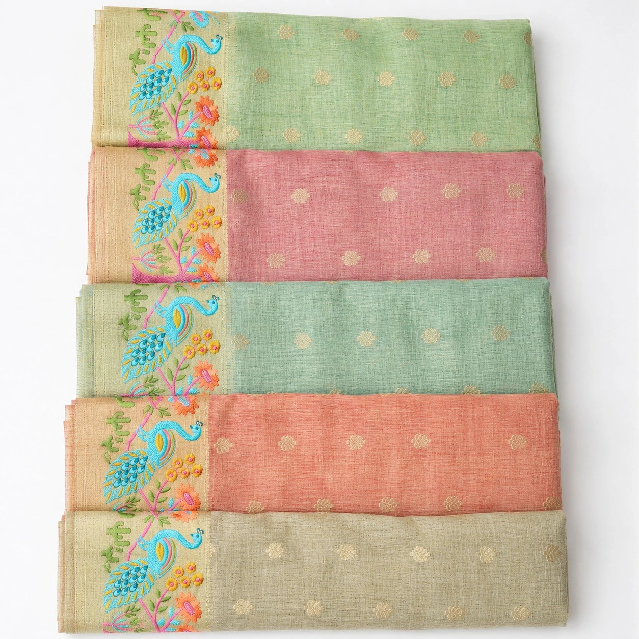 Peacock Border Tissue Fabric / Designer Blouse Material