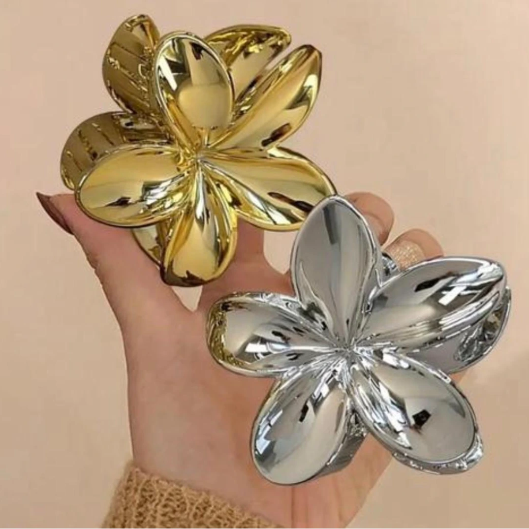 Metallic Plumeria Flower Hair Clutcher