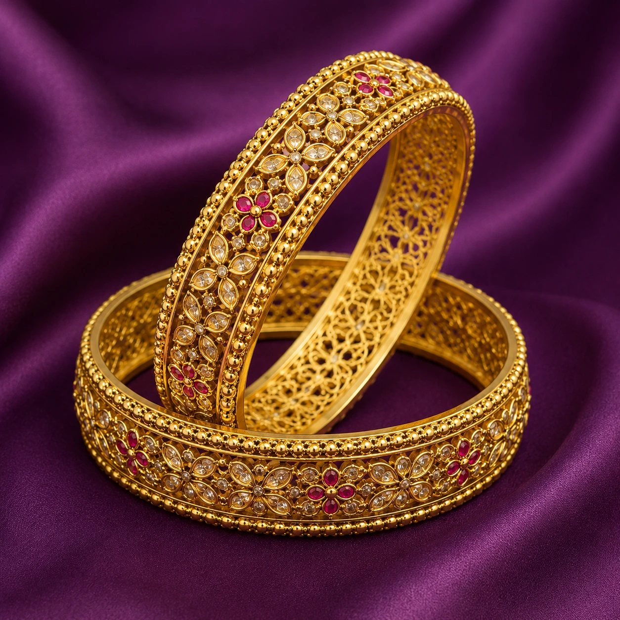 Floral Ruby Designer Gold Bangles