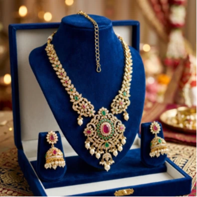 Emerald Ruby Bridal Necklace Set