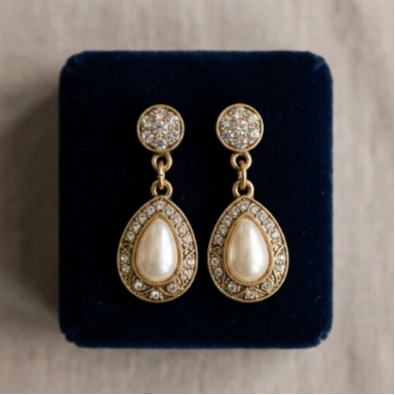 Pearl Teardrop Diamond Earrings