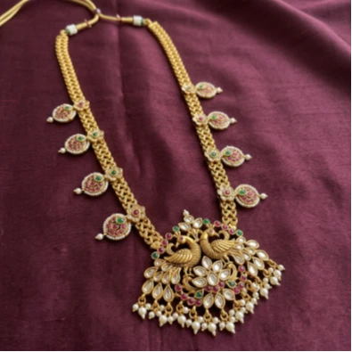 Peacock Kundan Long Haram Necklace
