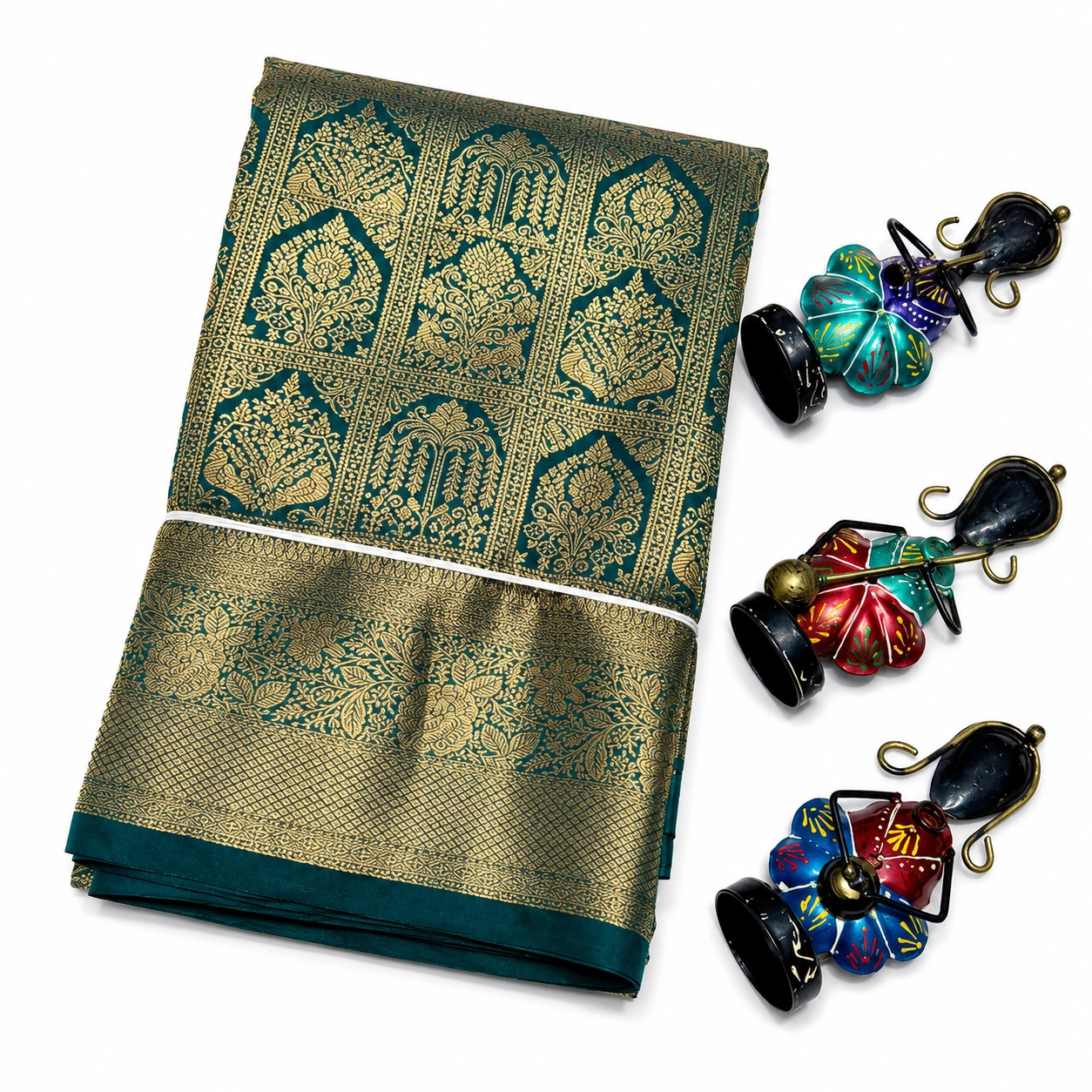 Premium Bottle Green Gold Banarasi Silk Saree