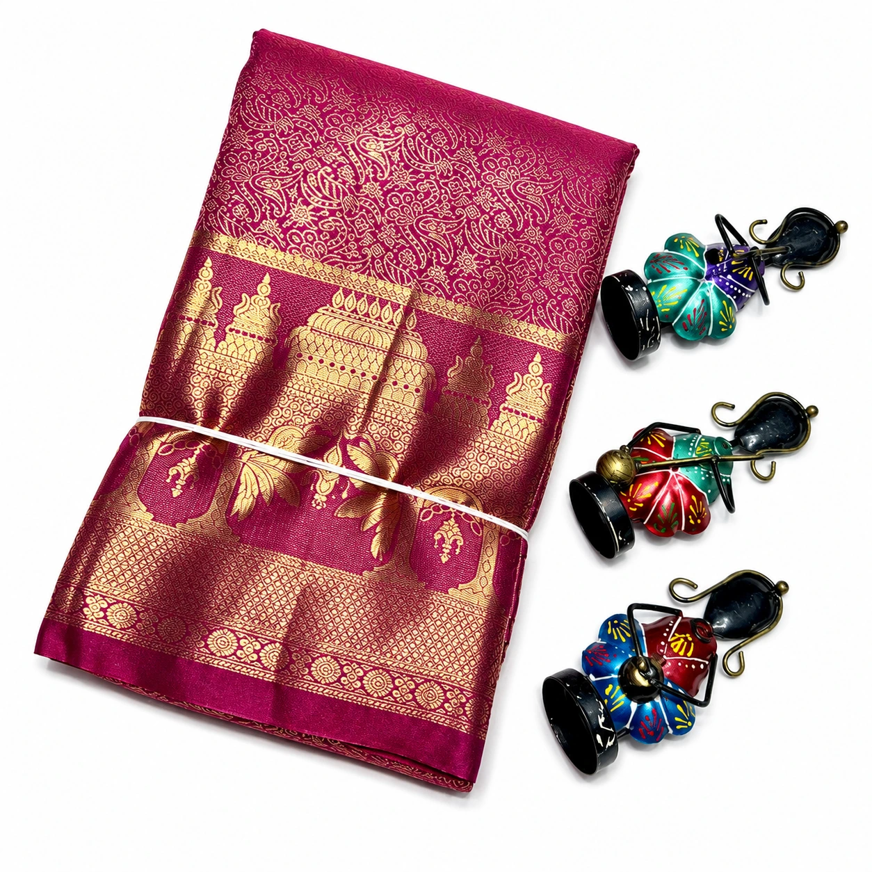 Premium Magenta Pink Gold Banarasi Silk Saree