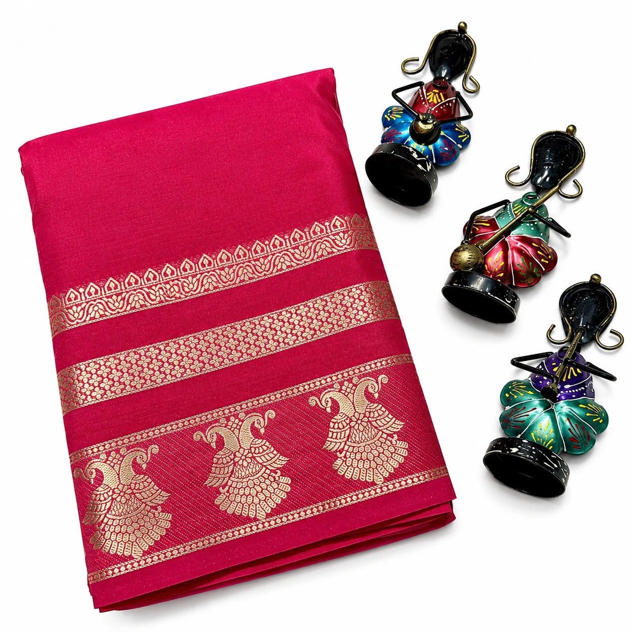 Premium Rani Pink Mysore Silk Crepe Saree