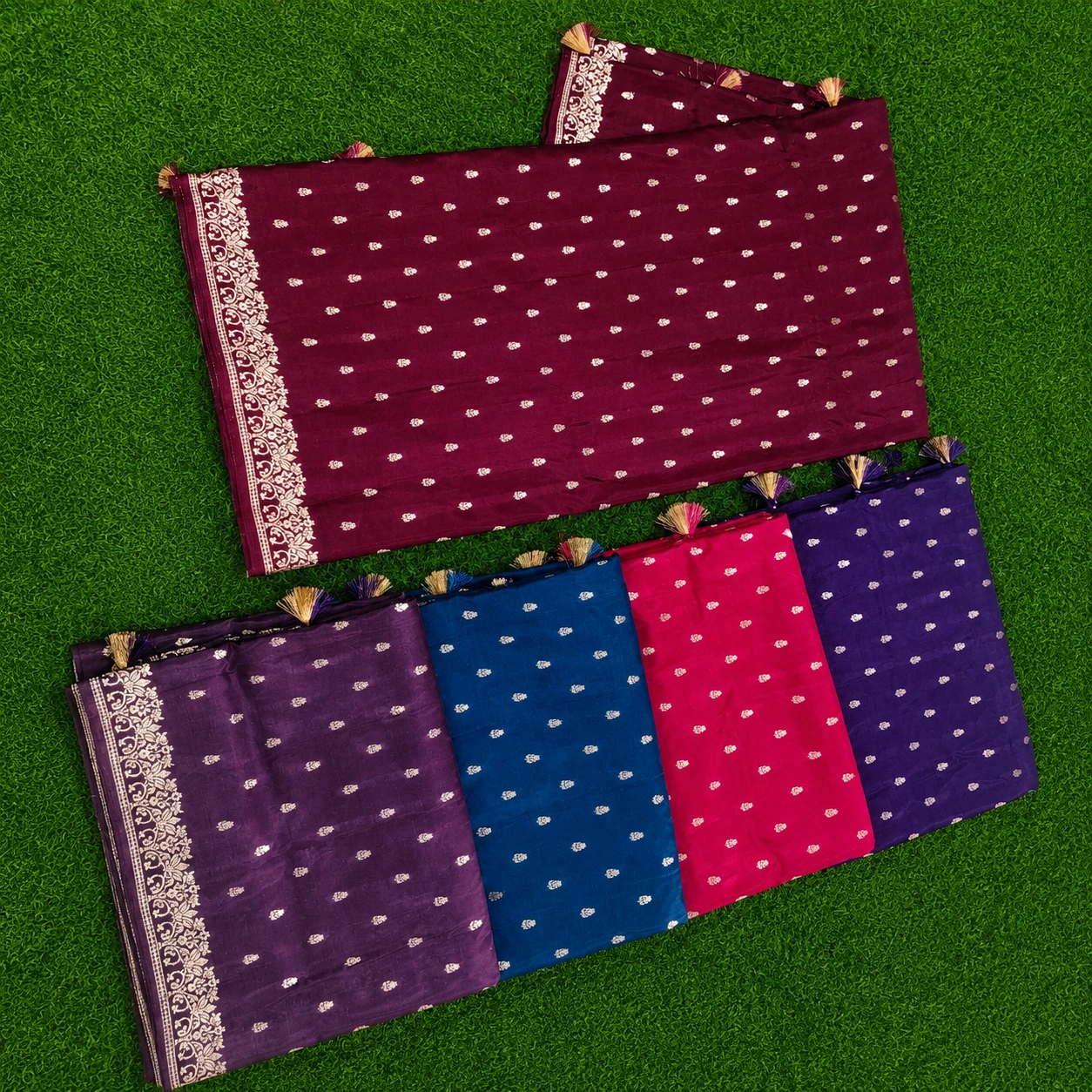 Designer Butta Work Fancy Saree with Tassel Border