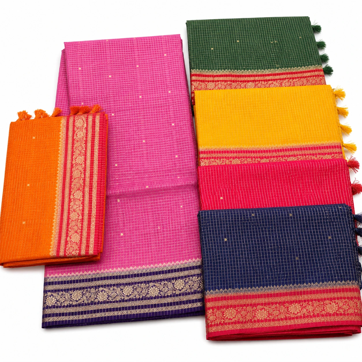 Checks Pattern Fancy Saree with Rich Zari Border