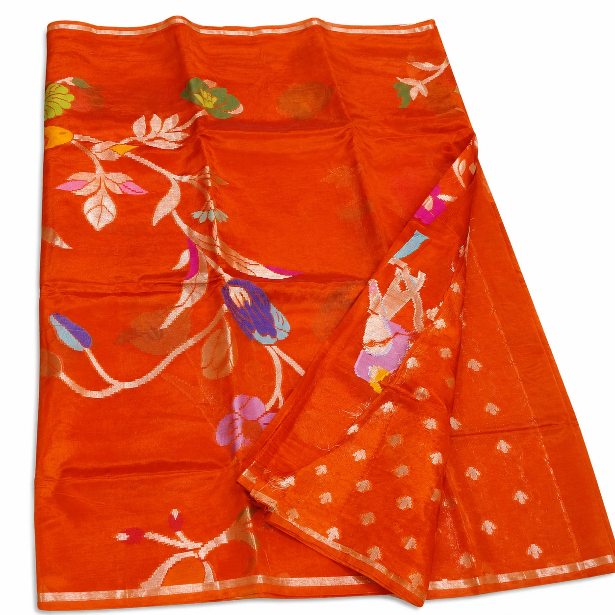 Orange Floral Weaving Fancy Saree