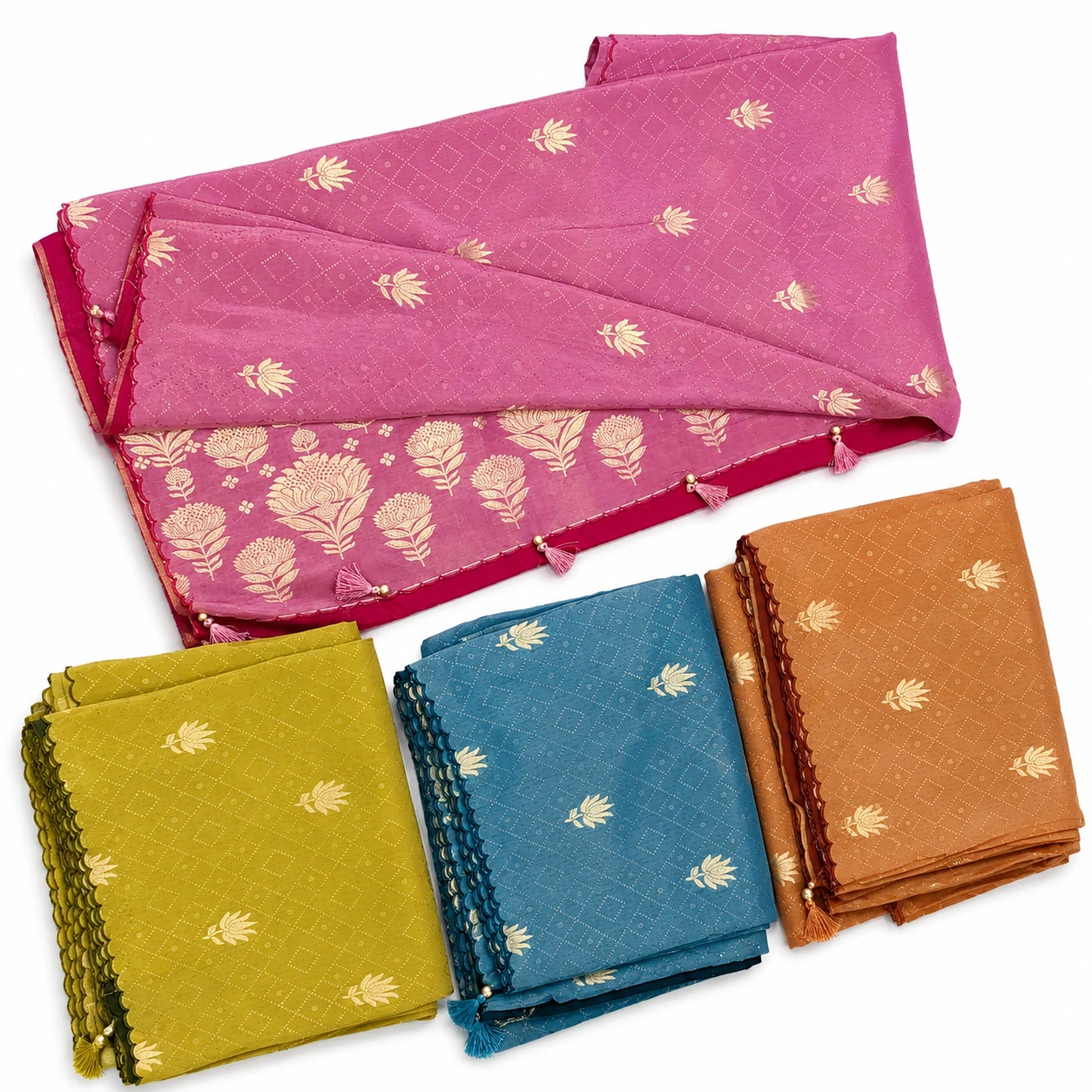 Pastel Lotus Butta Fancy Saree with Tassel Border