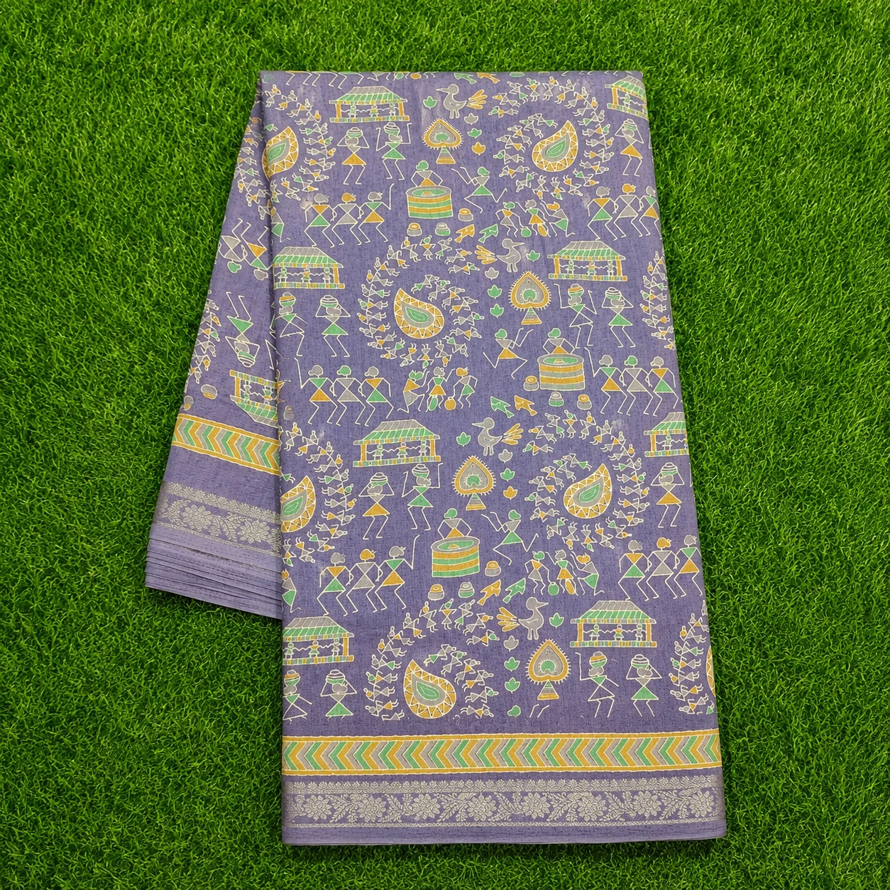 Lavender Grey Suvi Silk Saree with Tribal Print Design
