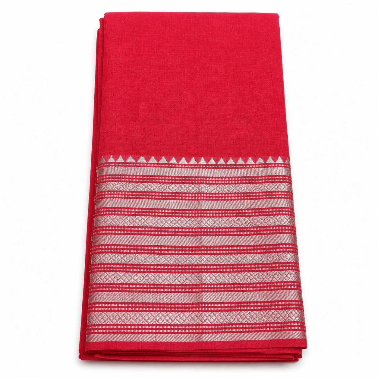 Red Mangalagiri Fancy Saree with Silver Border