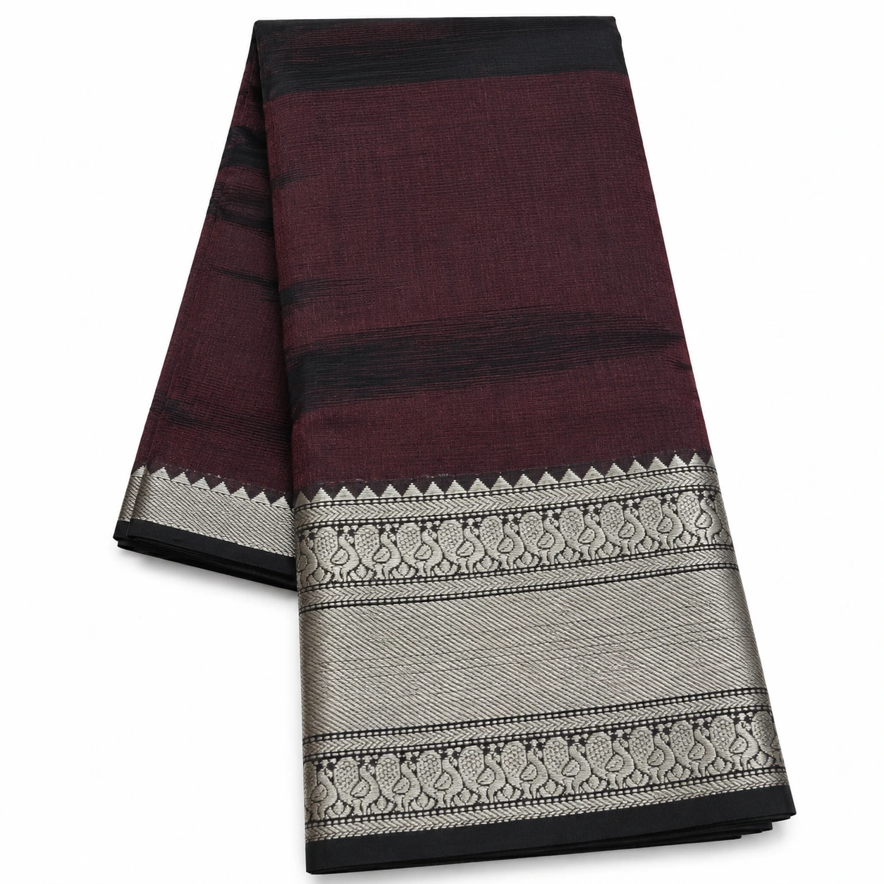 Dark Brown Mangalagiri Fancy Saree with Silver Border
