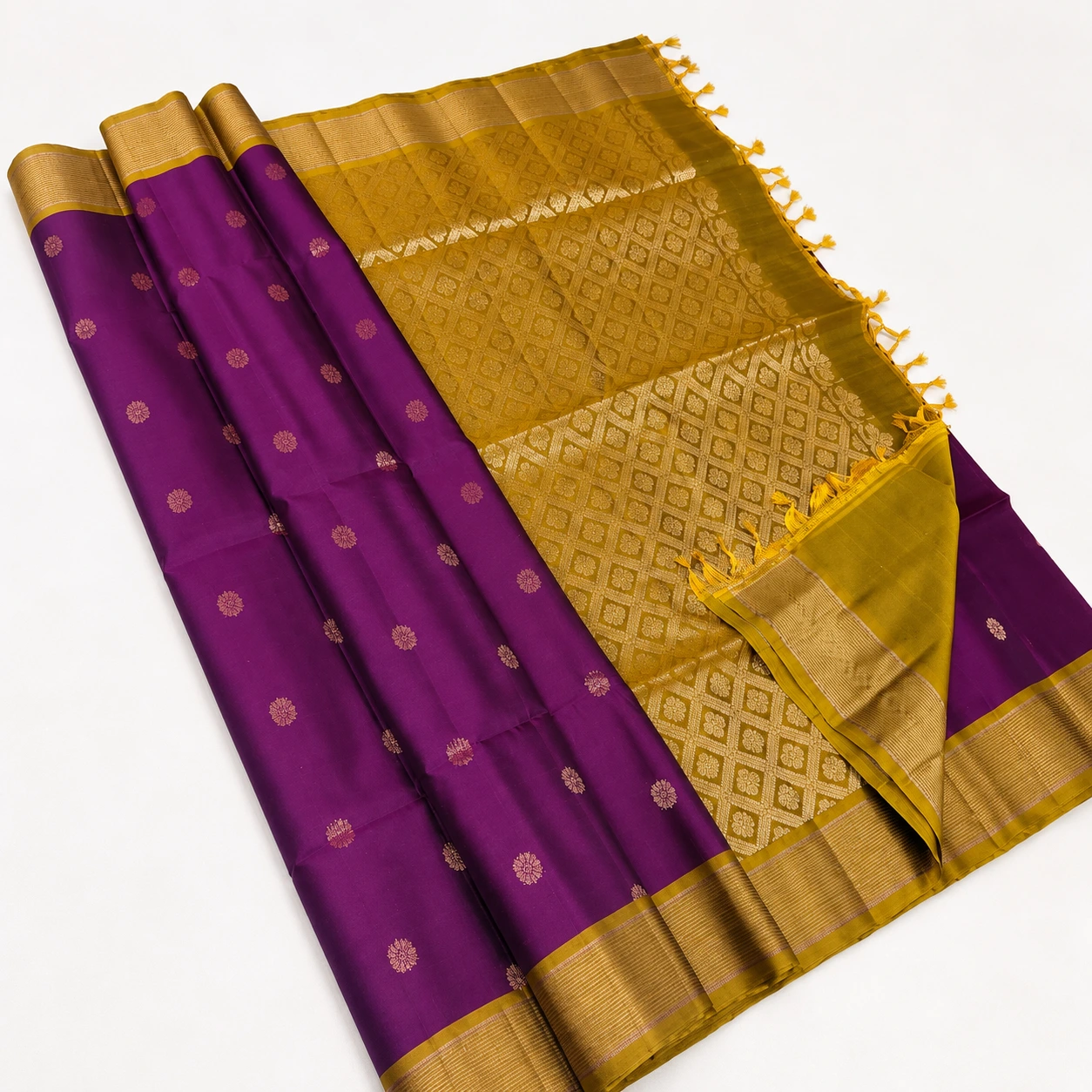 Royal Purple and Mustard Gold Kanchipuram Silk Saree