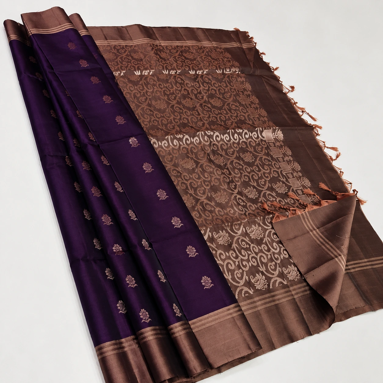 Deep Purple and Antique Copper Zari Silk Saree