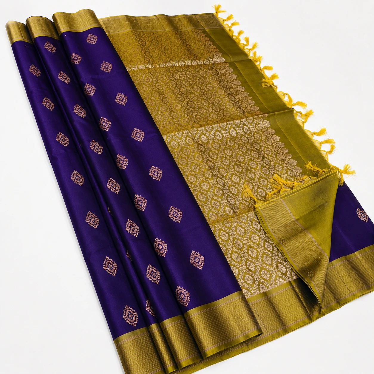 Royal Violet and Antique Gold Zari Silk Saree
