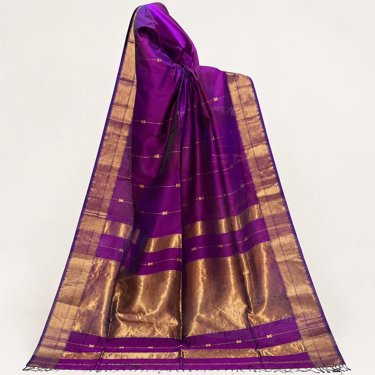 Royal Purple Tissue Silk Saree with Antique Gold Border