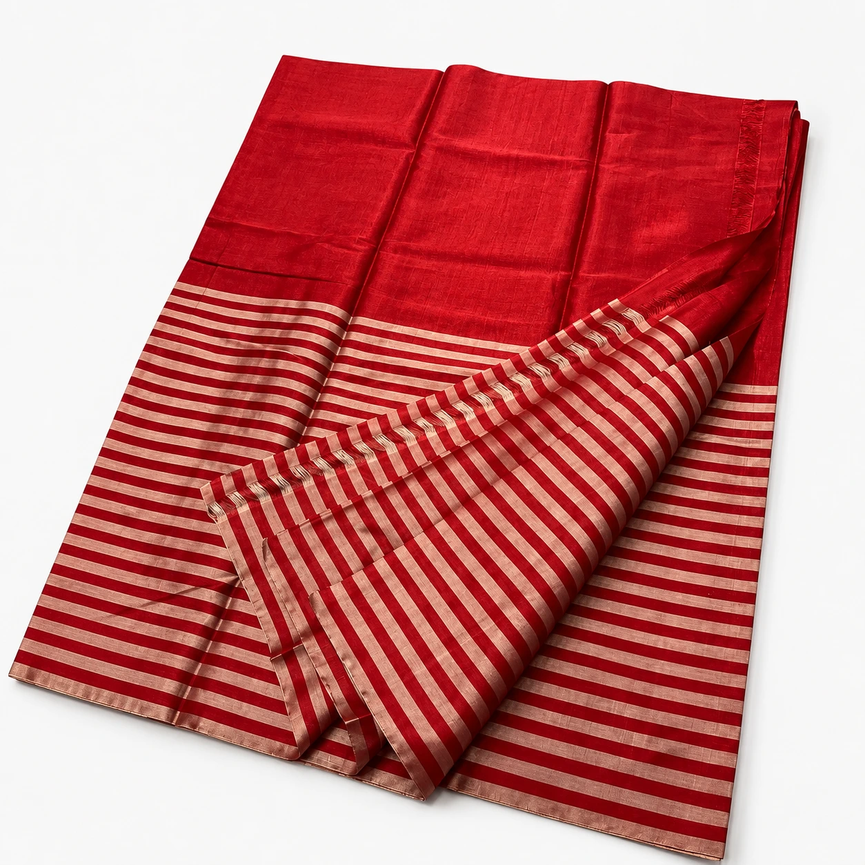 Red Striped Chanderi Tissue Silk Saree