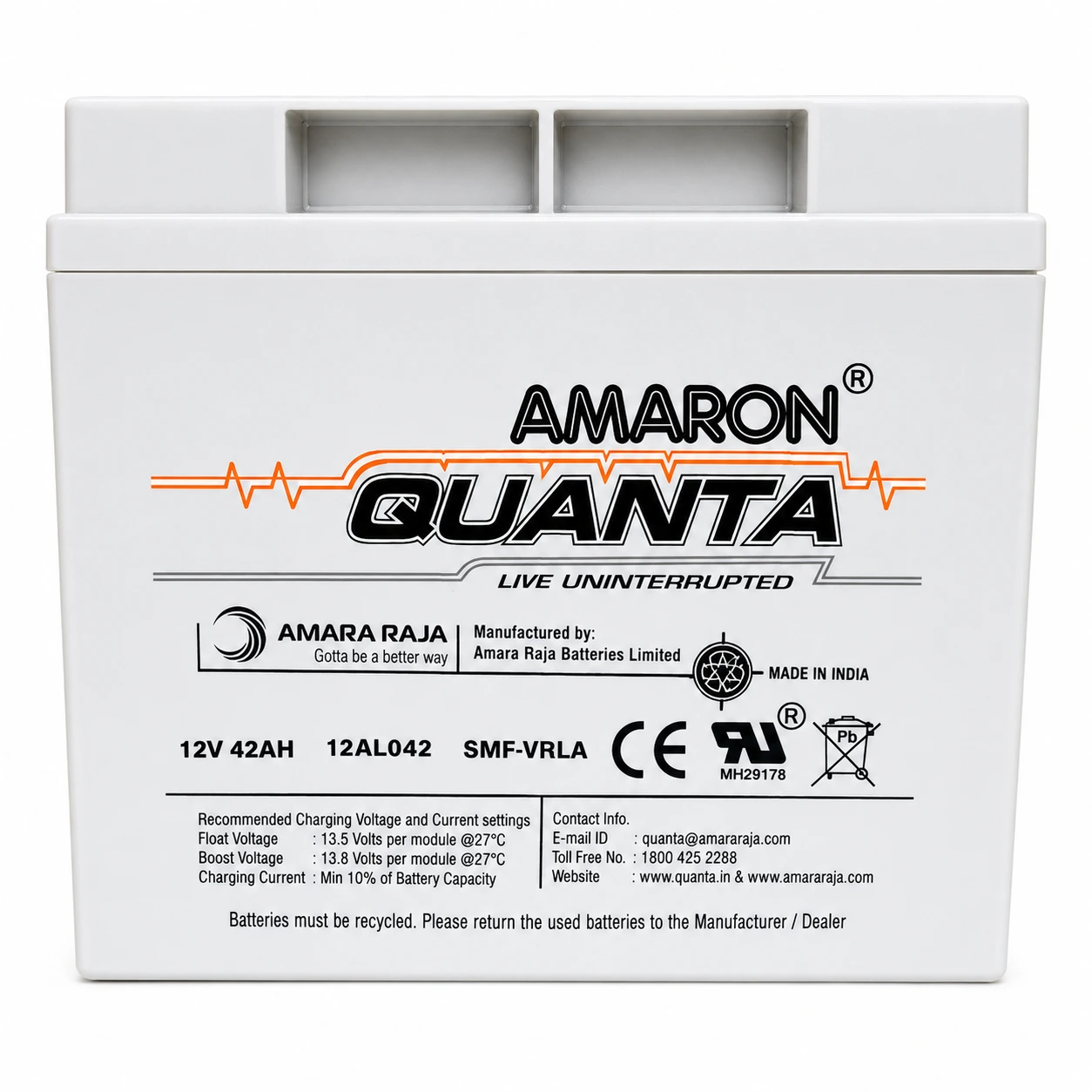 Amaron Quanta 12AL042 12V 42Ah SMF VRLA Battery