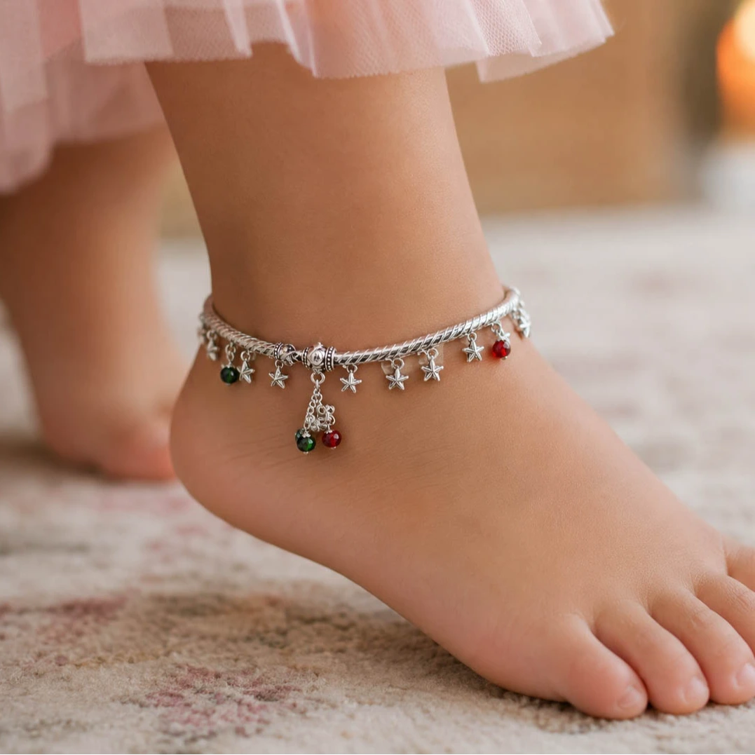 FNANK173SLV Silver Star Charm Kids Anklet