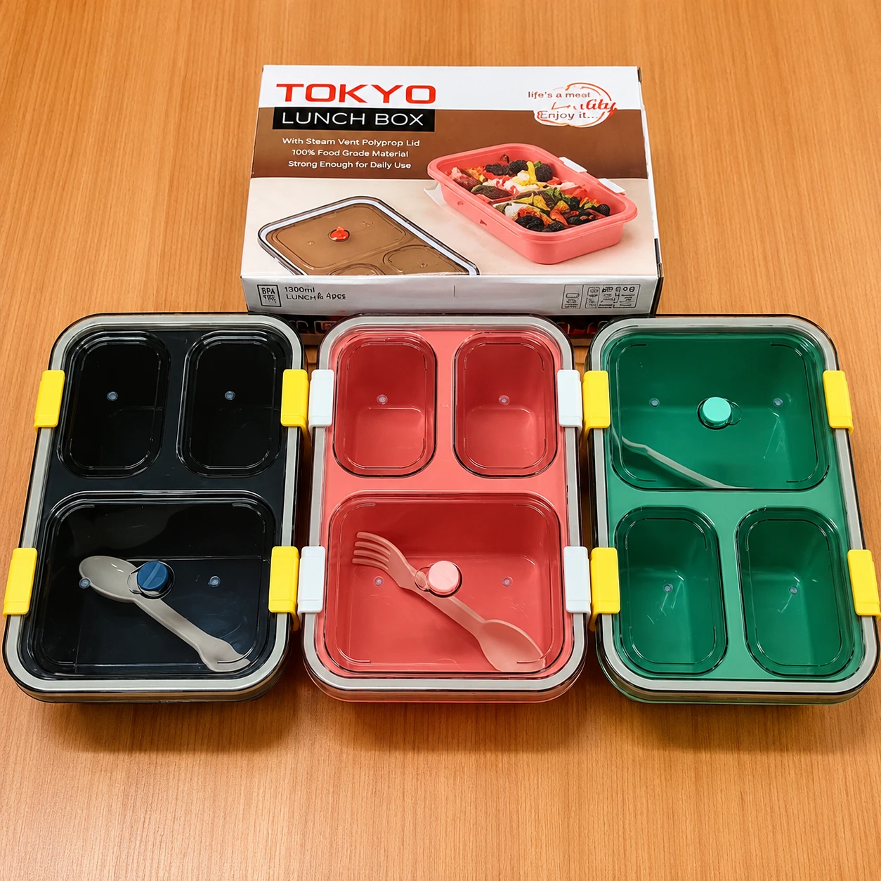 Tokyo 3-Compartment Lunch Box with Spoon & Fork