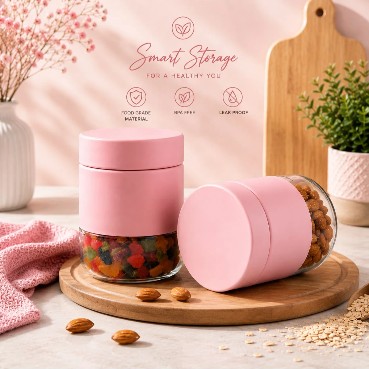 Smart Storage Glass Jar Set – Pink