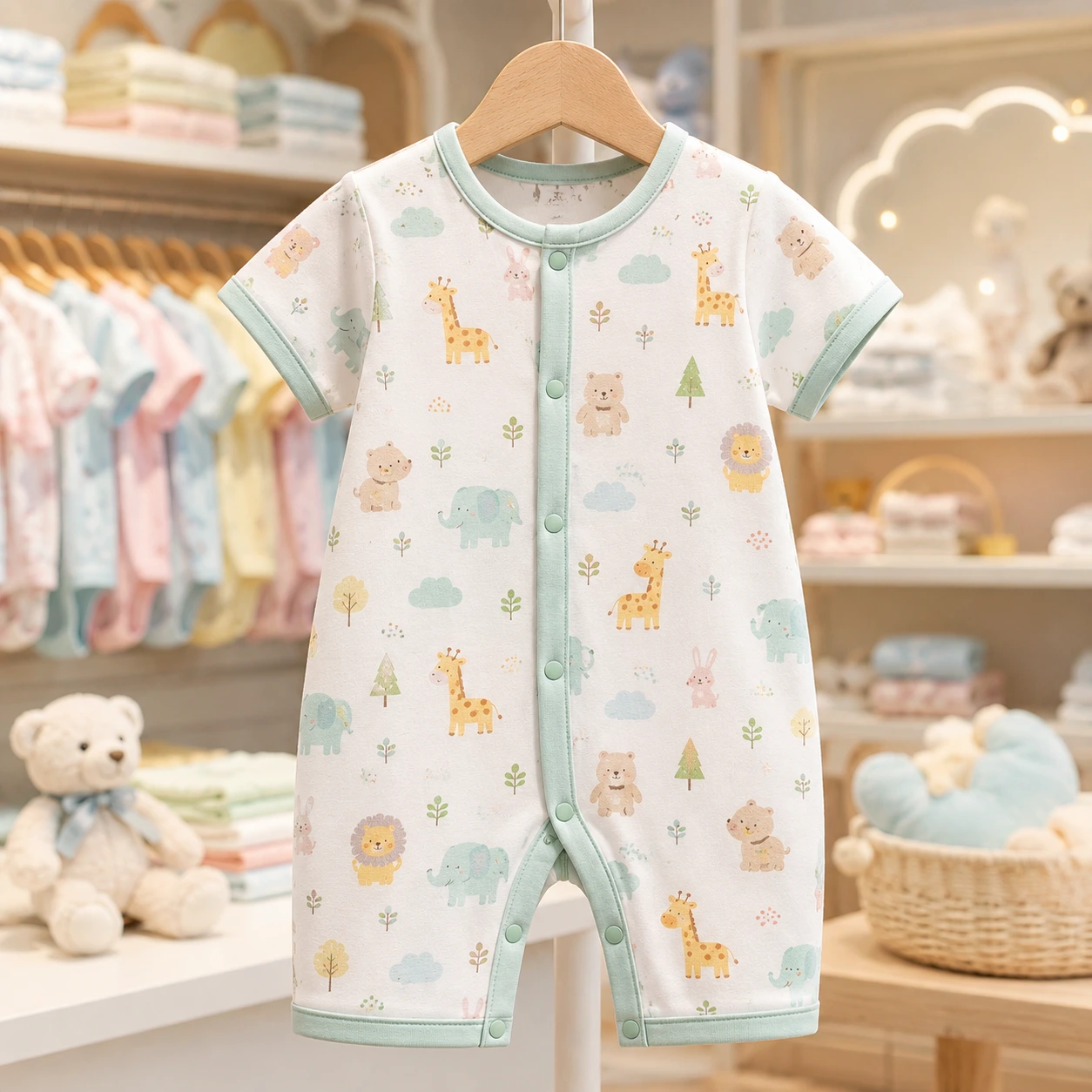 Pastel Safari Animal Print Baby Romper