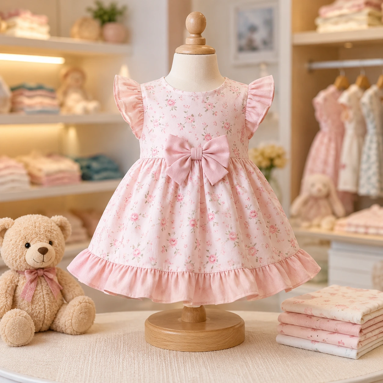 Pink Floral Bow Baby Frock