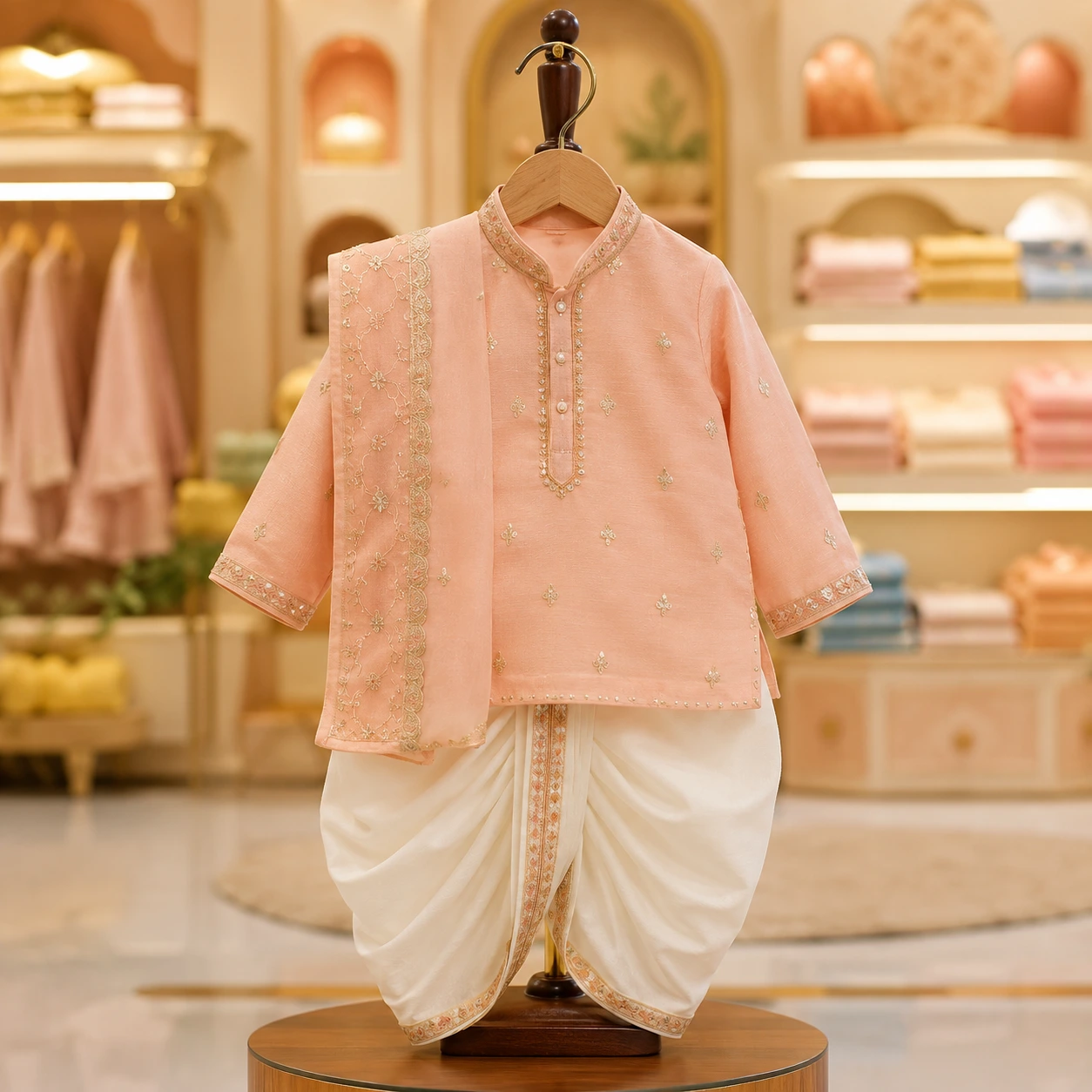 Peach Embroidered Kurta Dhoti Set
